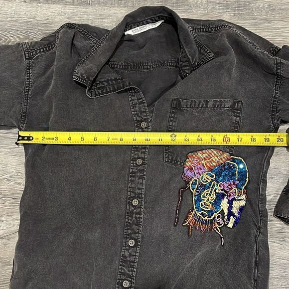 ZARA Embroidered Black Button-Up Shirt Dress XS-M $100 - Picture 10 of 11
